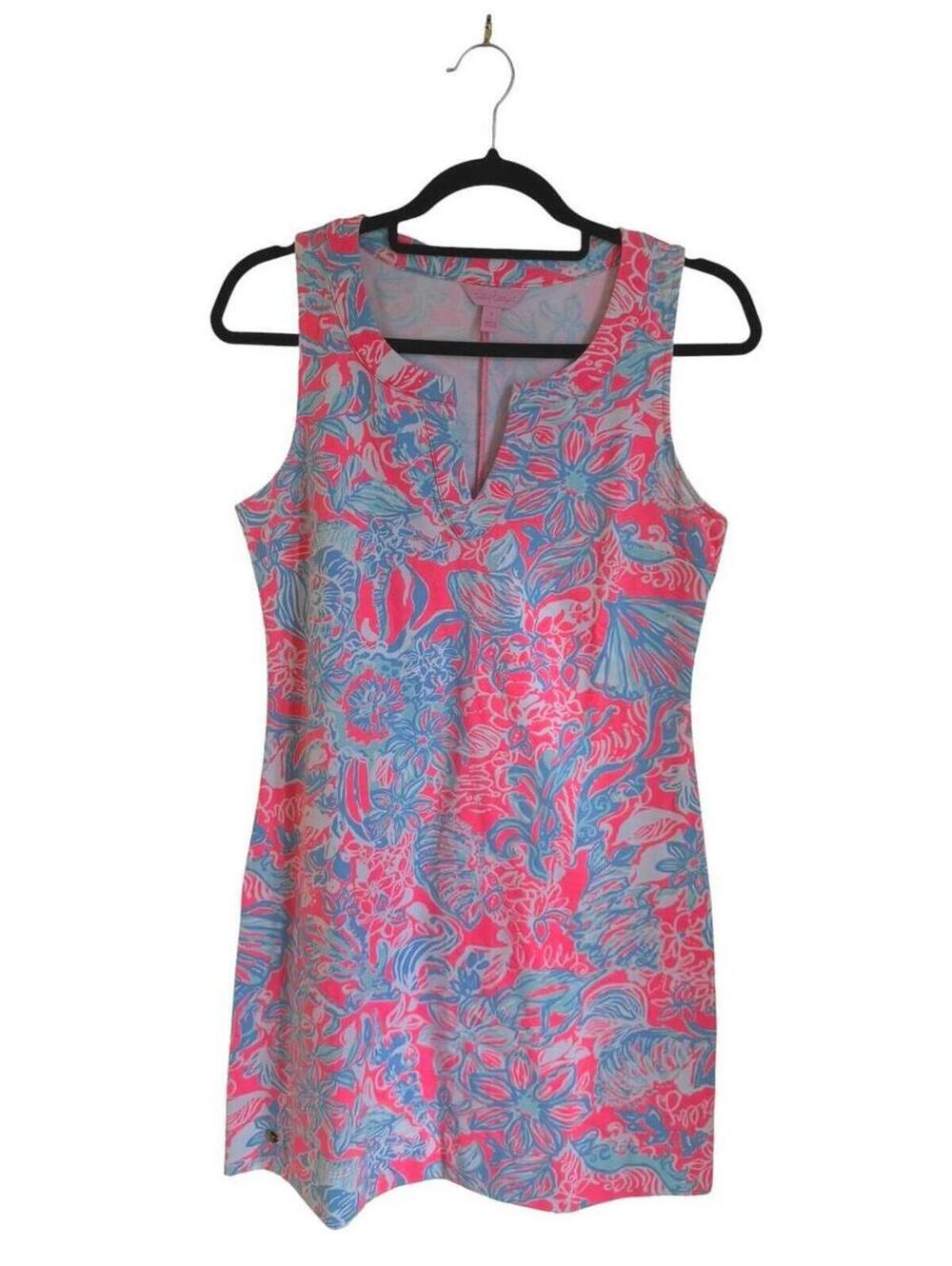 Lilly‎ Pulitzer Estrada Shift Dress Summer Siren Pink Blue Floral Size S